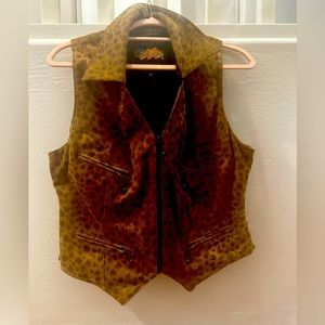Leopard Print Suede Vest - Brown